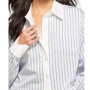 NWT Ramy Brook Blue And White Striped Button Down Shirt With Petite Silver Studs